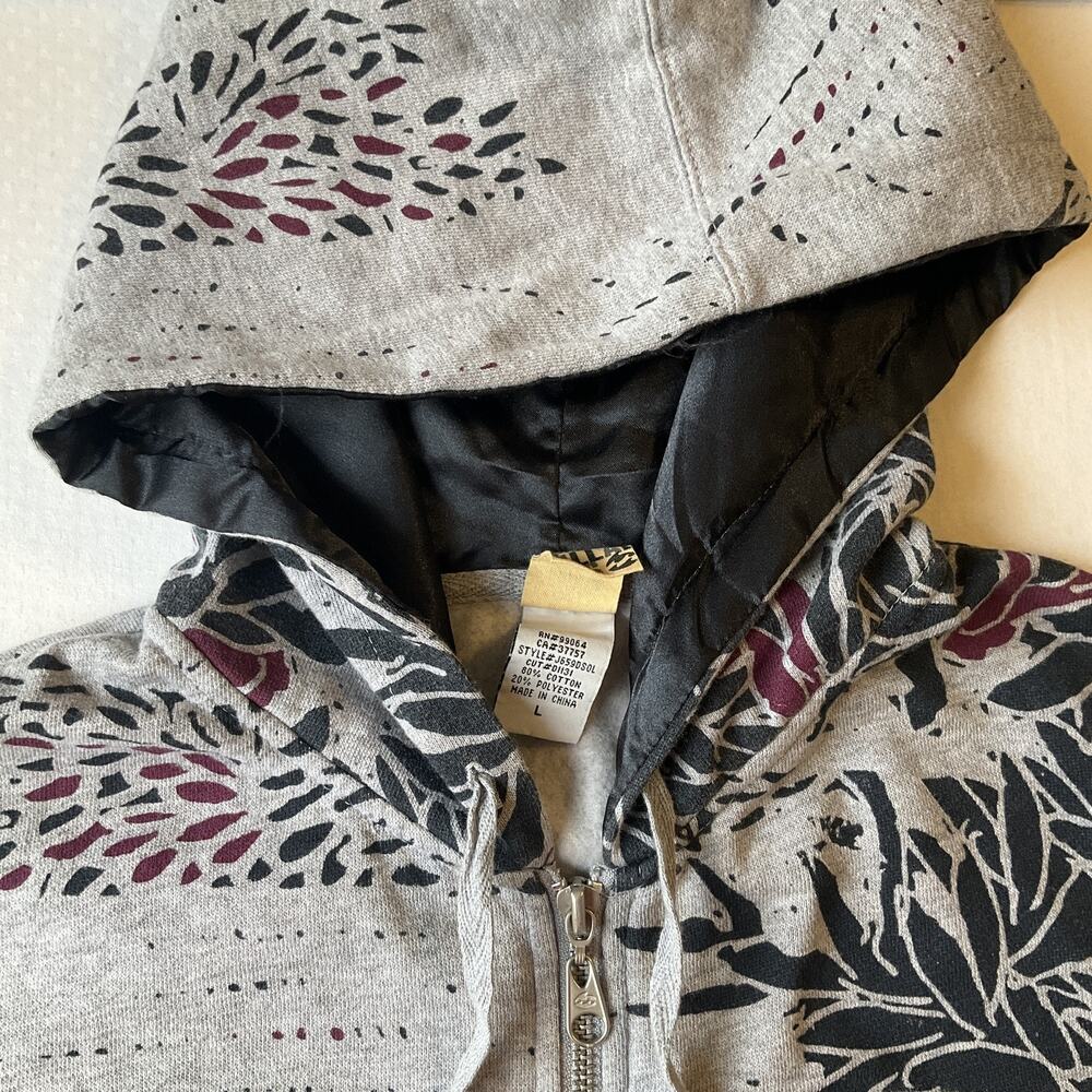 Billabong Women Hoodie Jacket L Gray Floral Fleece Full Zipper Logo Long Sleeve - Picture 6 of 9